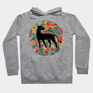 Folk Art Jungle Cat with Flowers and Leaves Hoodie